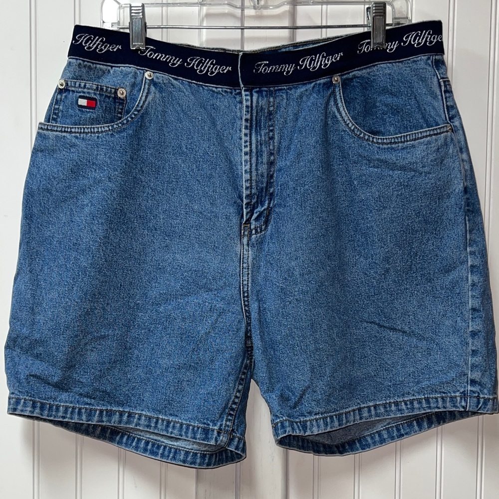 90s Tommy Hilfiger Wide Leg Jean Shorts 32 Whitewashed Denim Vintage